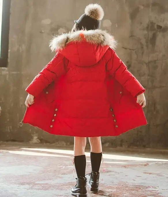 

Rlyaeiz Winter Jackets For Girls 2018 Fashion Down Cotton Thicken Warm Children Coats Girl's Colorful Fur Collar Long Parka Coat
