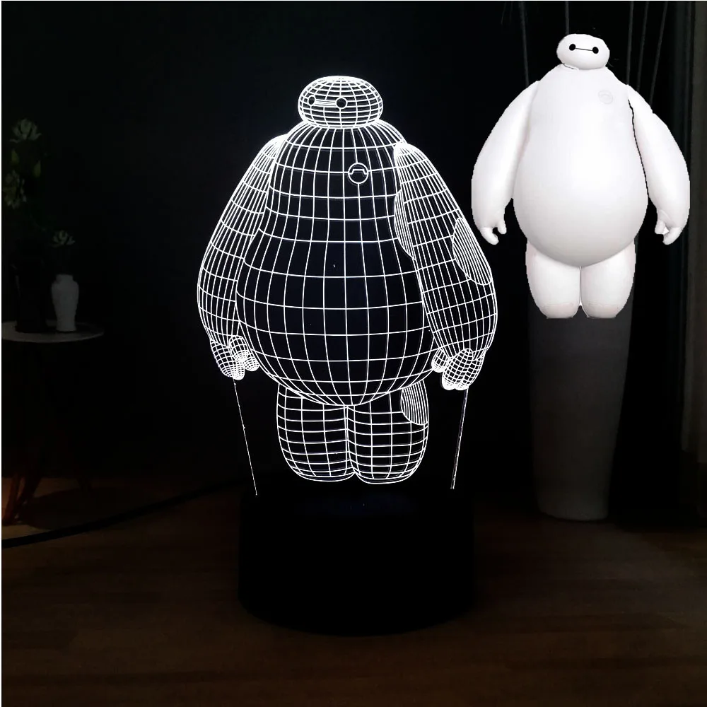 3D мультфильм милый Baymax акриловая панель лампа 7 цветов Изменение иллюзия RGB милое