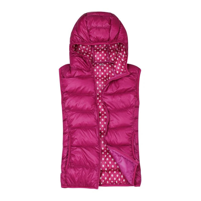 Женский жилет на белом утином пуху теплый молнии с капюшоном ультра-светильник