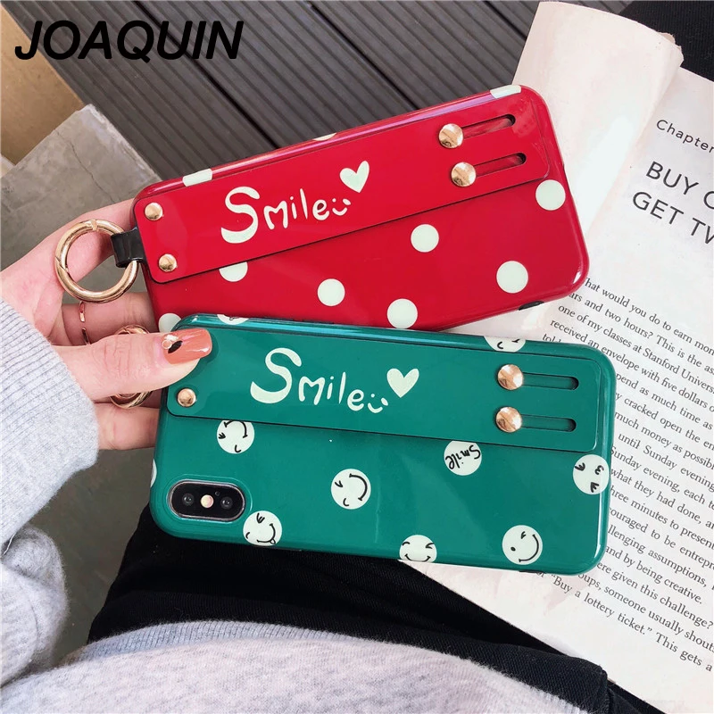Fashion Wrist Strap Hand Care Phone Case For iphone X Cute Smile wave point 6 6S 7 8 Plus Cover Soft back fundas |