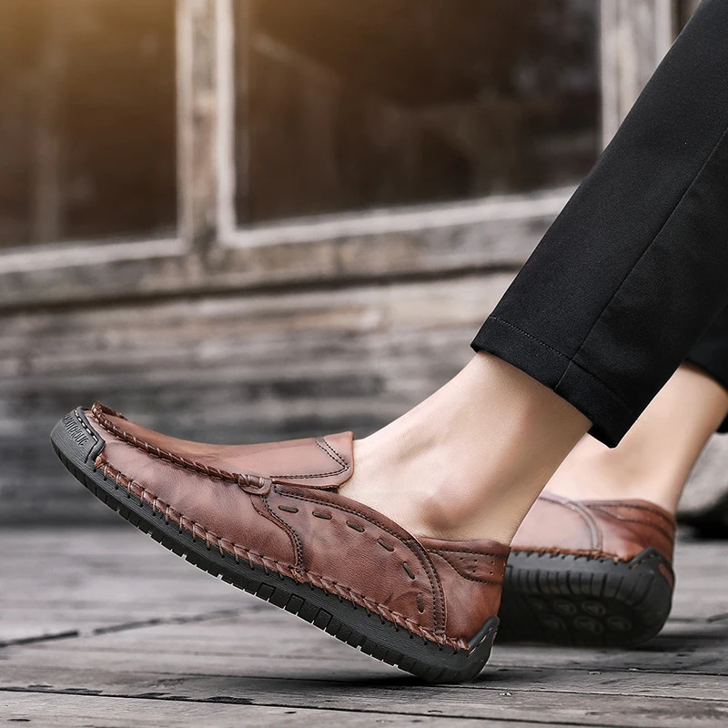 ALCUBIEREE Italian Handmade Loafers for Men Summer Breathable Moccasins Men's Slip on Flat Driving Shoes Adult Leather Sneakers | Обувь