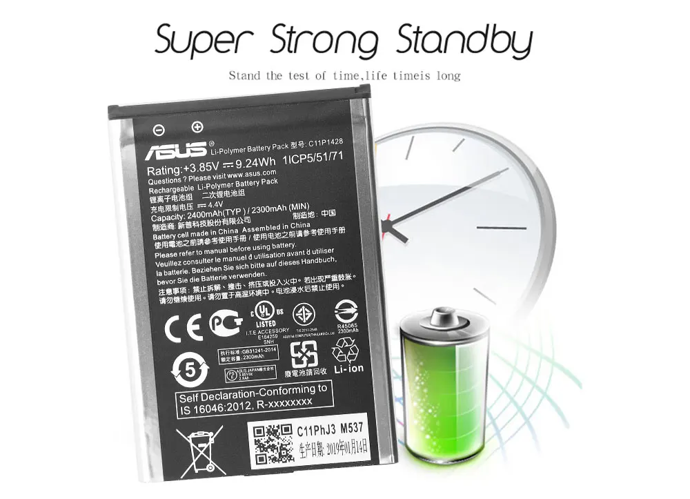 Original ASUS Replacement Phone Battery C11P1428 for Asus ZenFone 2 Laser ZE500KL ZE500KG Z00ED 5" High Capacity 2400mAh+ Tools