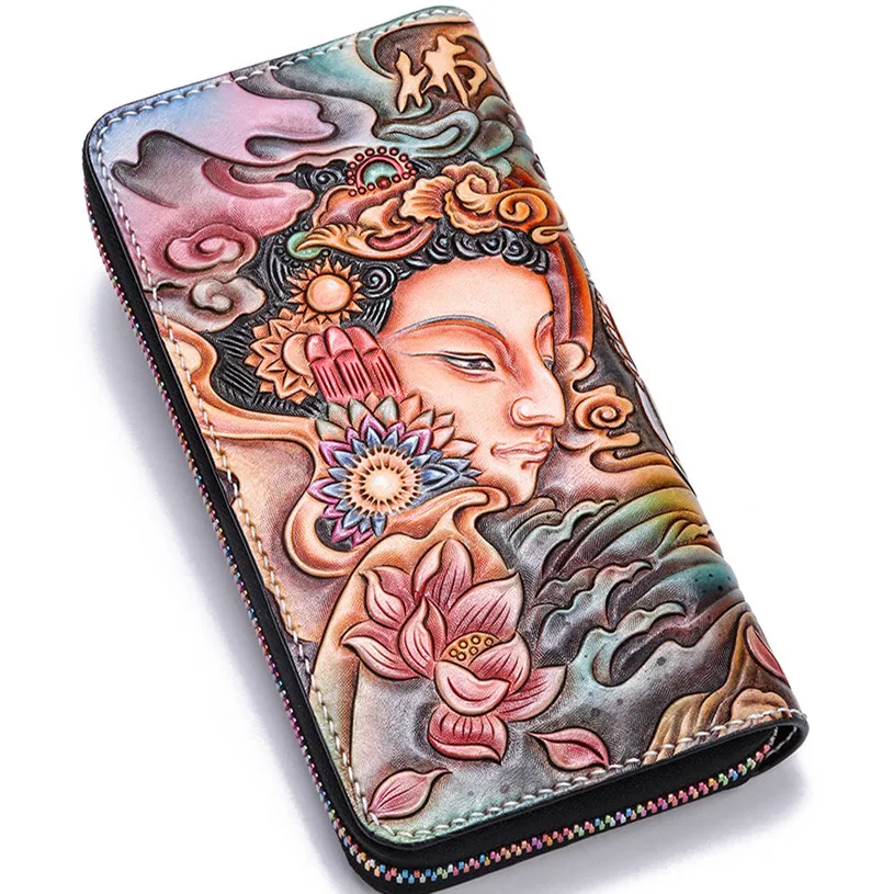 Ручная работа кошельки из натуральной кожи резной красно коронованный кран