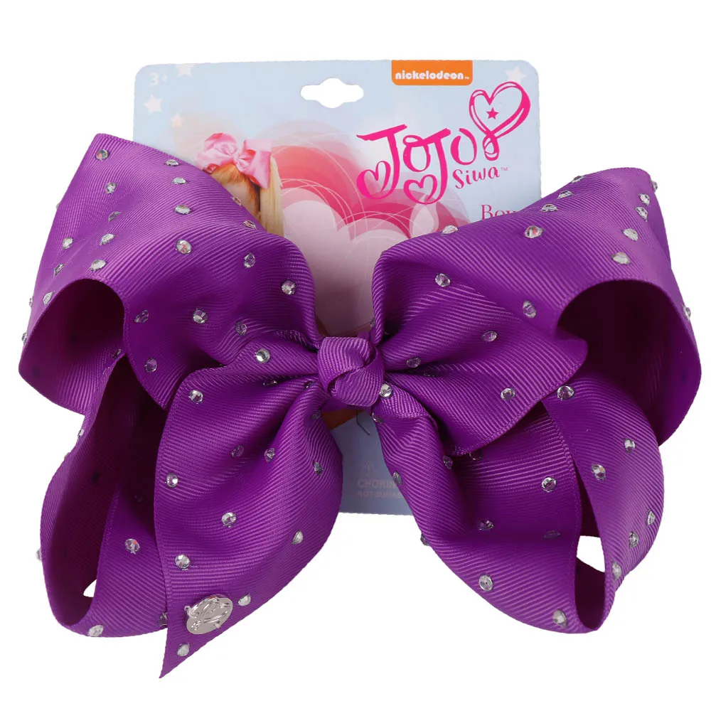purple " Джамбо Полный Стразы волос Лук корсажная лента заколка Аллигатор зажимы головной убор бант для девочек аксессуары для волос - Цвет: purple