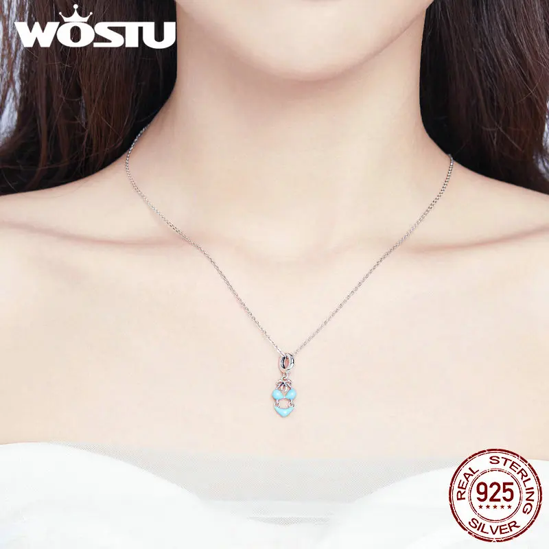 WOSTU, сексуальное бикини для девушек, Висячие очаровательные 925 пробы Серебристые синие эмалированные бусины, подходят к оригинальному браслету, сделай сам, изготовление ювелирных изделий, FIC1157
