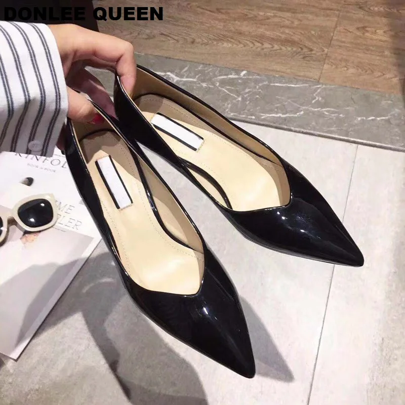DONLE QUEEN/туфли на низком каблуке женские лакированные кожаные туфли лодочки модная
