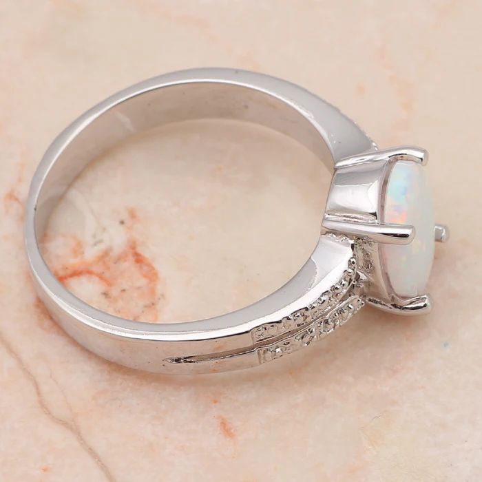 Красивый овал стиль дизайна белый огненный опал Серебро штамп Кольца ювелирные