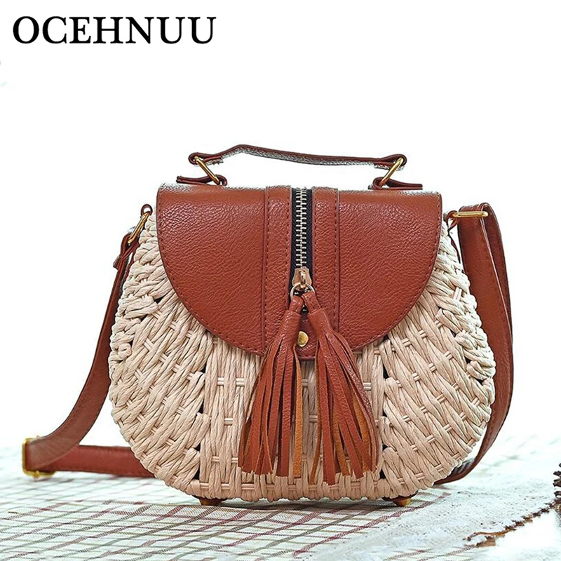 

OCEHNUU New Beach Bag Women Summer Straw Small Shoulder Bag Female Woven Vacation Ladies Tassel Crossbody Bags For Girls 2020