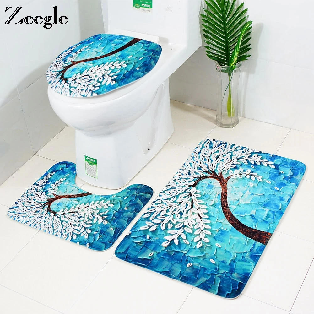 

Zeegle 3pcs Bath Mat Bathroom Carpet Set Anti-slip Toilet Mat Pedestal Rug Lid Toilet Cover Bath Rugs Absorbent Shower Foot Mats