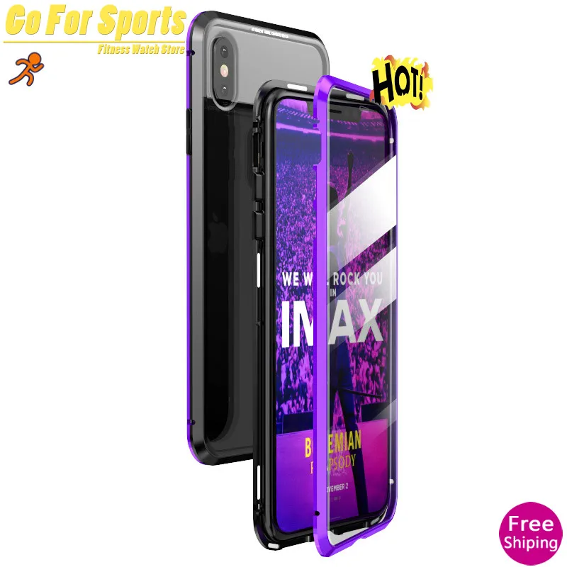 Роскошные двухсторонняя для стекла металлический чехол на магните iPhone XS MAX XR X 7 8