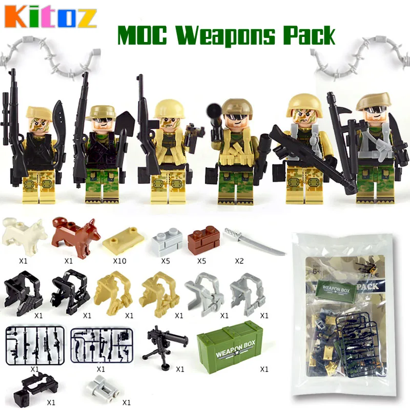 Kitoz DIY строительные блоки кирпичная игрушка военные трёхсторонние партии оружия