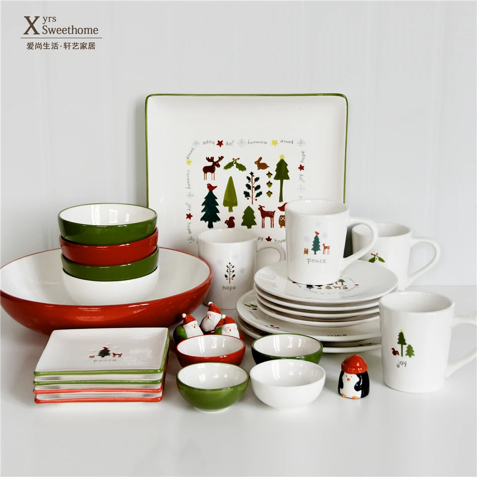 Christmas Tableware set Nordic minimalist plate Home dish Cup Rice bowl seasoning Xmas dinnerware Set Gift | Дом и сад