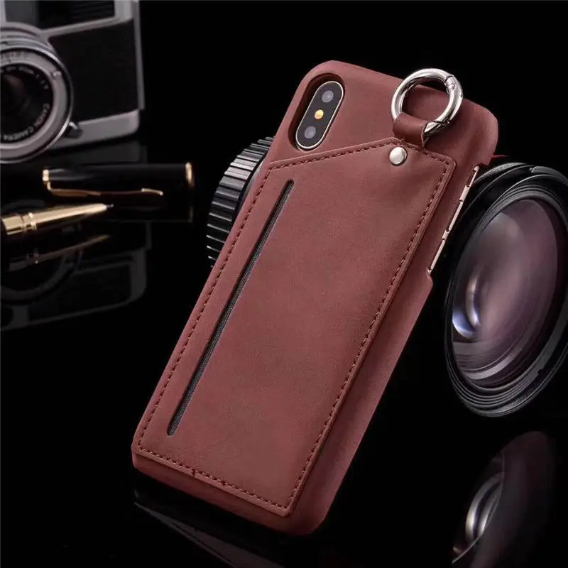 Гладить кольцо висит Coque чехол для Apple IPhone X Мода PU кожа Слот карты на заднюю крышку