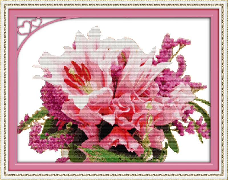 

Pink lily Canvas Cross Stitch Kit Home Decore 11CT Fabric 14CT Canvas Cotton DMC Embroidery Needlework Cross-stitch set Handmade