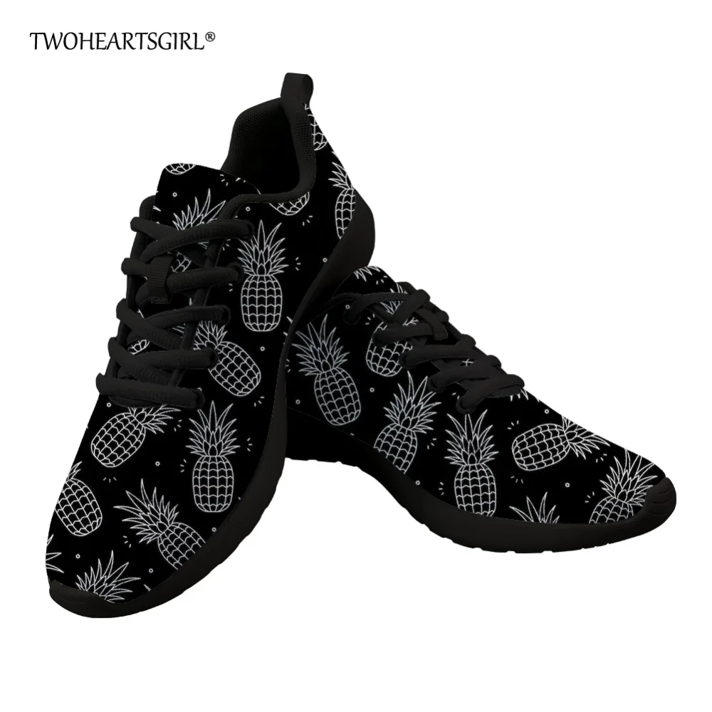 

Twoheartsgirl Black Men Shoes Casual Pineapple Print Mesh Sneakers Breathable Lace Up Male Spring Vulcanized Shoes Plus