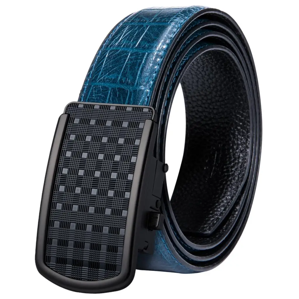 PD-0019-DJ-E Hi-Tie роскошная коробка мужской ремень из натуральной воловьей кожи Автоматическая Пряжка ремни для мужчин s Повседневный ковбойский синий кожаный ремень для джинсов ремень - Цвет: PD-0019-DJ-E