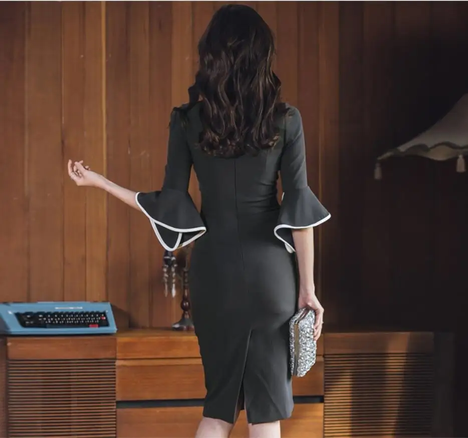 Vestidos Бесплатная доставка новое корейское платье с v-образным вырезом и