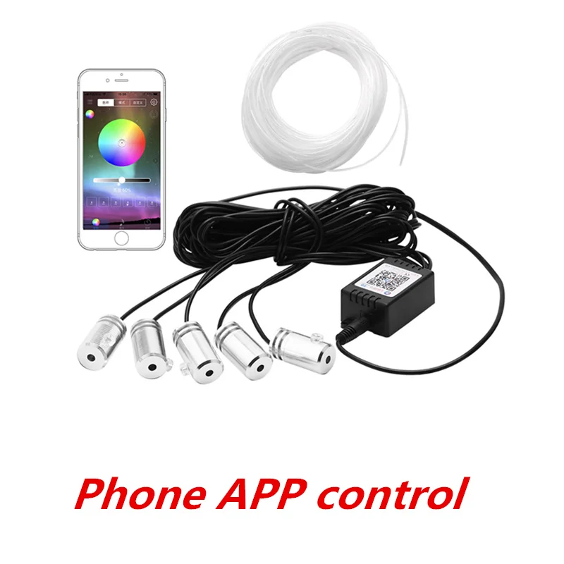 APP control RGB окружающий светильник светодиодный атмосферный светильник для салона автомобиля неоновая полоса оптического волокна пульт дистанционного управления телефоном декоративная лампа 12 В - Испускаемый цвет: APP control