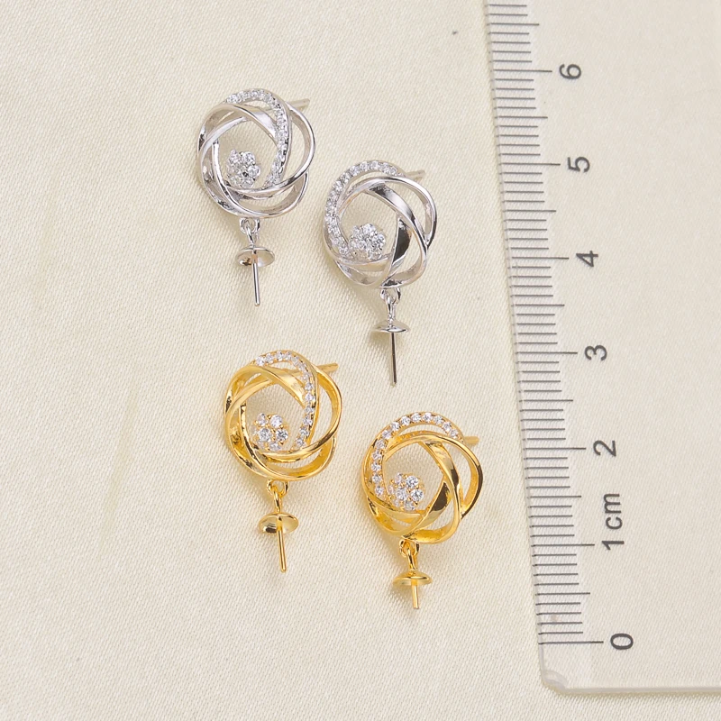 

HOT High Quality 925 Sterling Silver Stud Earrings Settings DIY Pearl Earring Hooks Findings Women's Jewelry Making Accessories