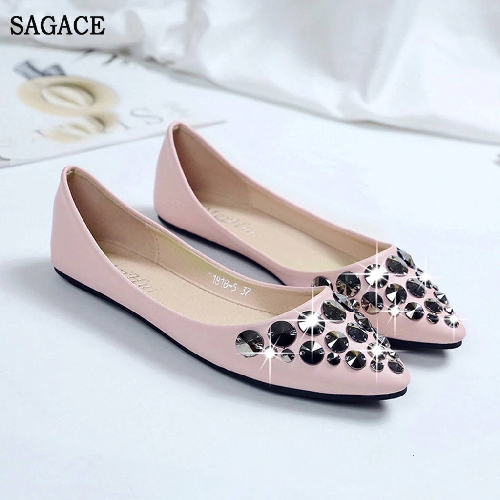 SAGACE женские модные повседневные лоферы на плоской подошве со стразами Рабочая