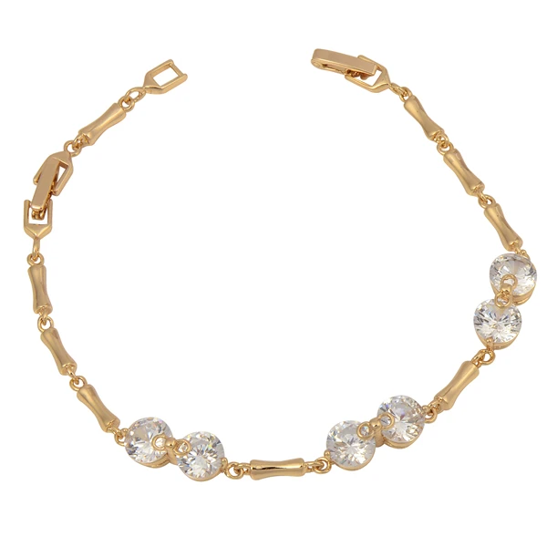 Wholesale Fashion Jewelry 18K Yellow Gold Plated White Round Cubic Zirconia Elegant Bracelet|jewelry turquoise|jewelry rollerjewelry making stretch