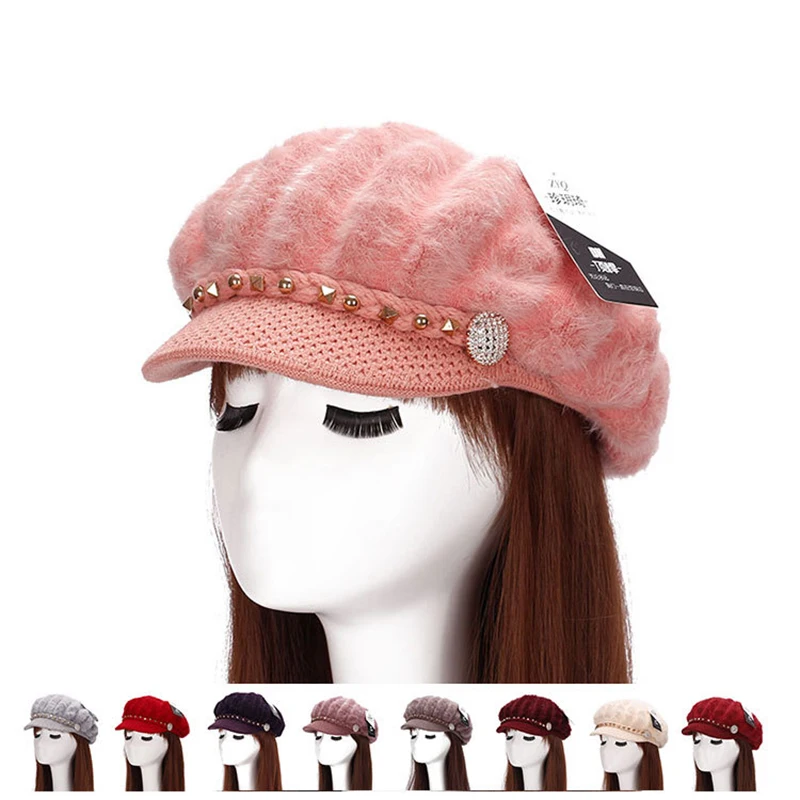 Теплые Женские Зимние Hat Для Женщин Шляпа Skullies &amp Шапочки кролик Волос Берет Cap