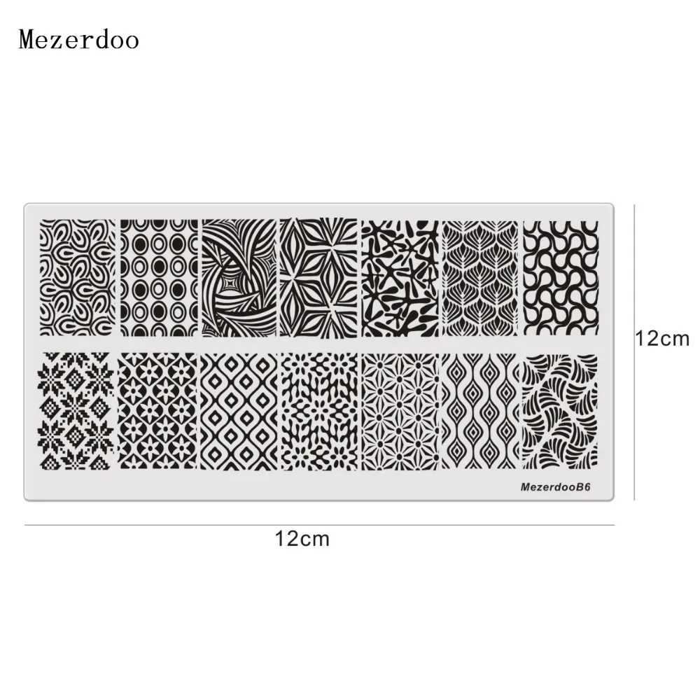 Mezerdoo Geometry Rectangle Stamping Template Geometric Pattern Manicure Leaves Flower Design Nail Art Stamp Image Plate B6 | Красота и