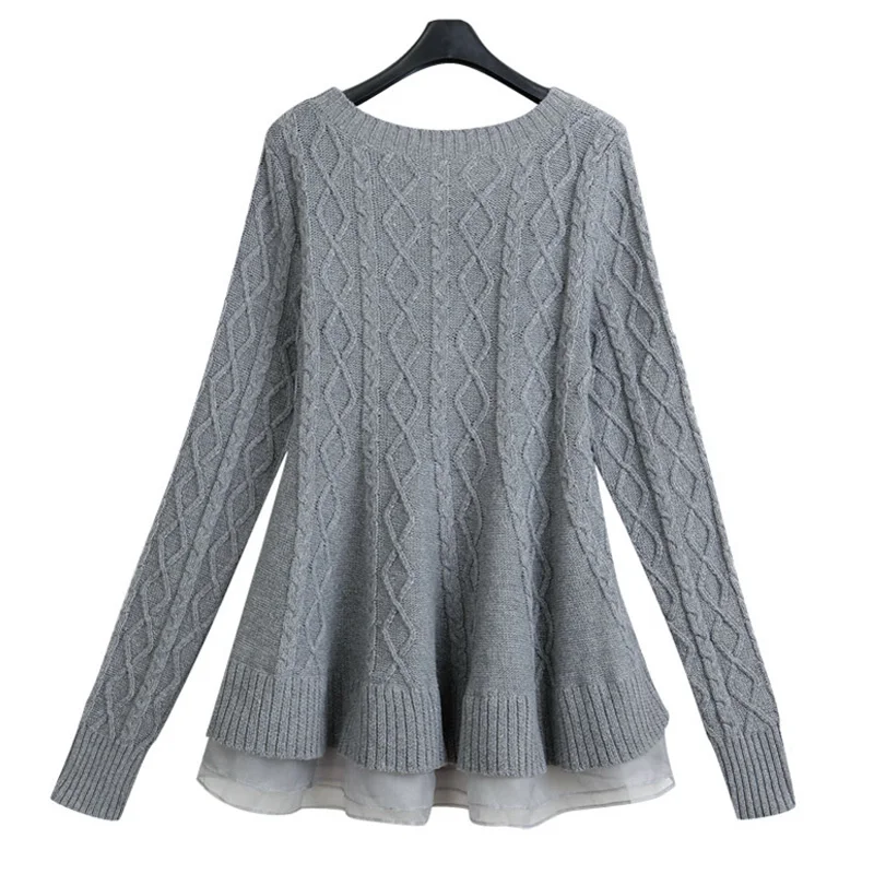 Женский вязаный пуловер с круглым вырезом повседневные свободные кружевные