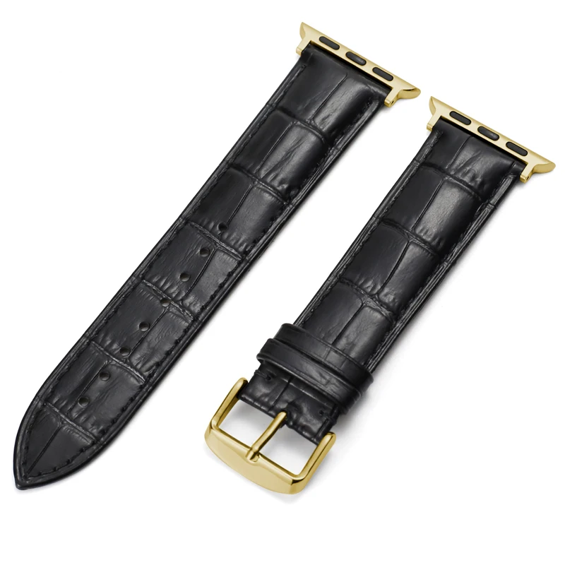 Gold-Black Carouse Watch Accessories Calf Genuine Leather Strap For Apple Watch Band 42mm 38mm Series 4/3/2/1 iWatch 44mm 40mm Watchband - Цвет ремешка: Gold-Black