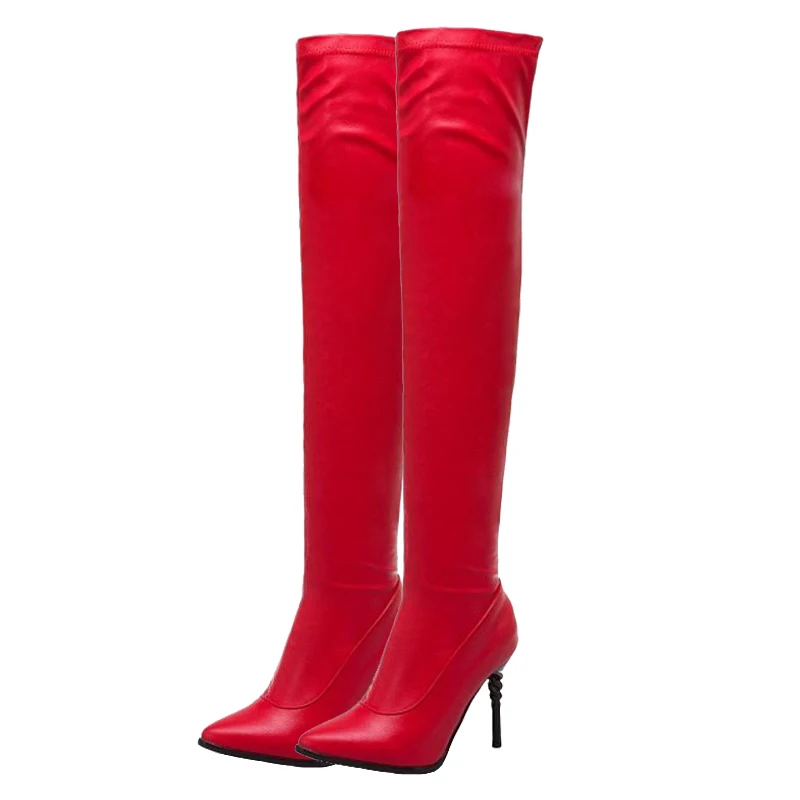 SJJH/женские высокие сапоги на шпильке с острым носком из эластичной PU