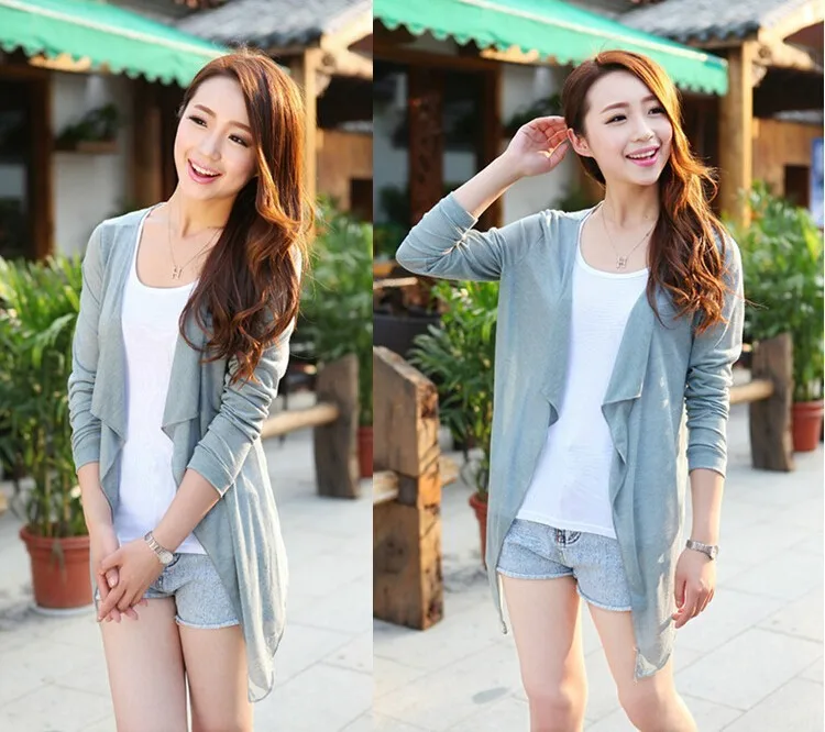 Новый женский вязаный Повседневный Кардиган тонкий хлопковый Однотонный свитер