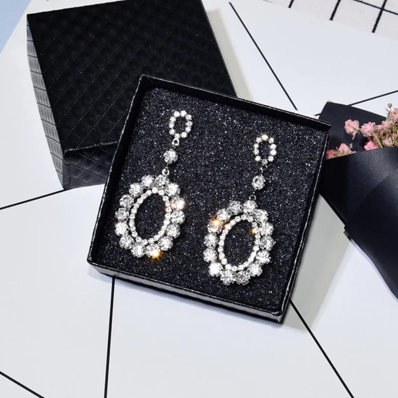 

Ajojewel Shining Full Rhinestone Oval Shaped Party Earrings For Women Match Dress Fashion Jewelry Wholesale