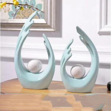 Modern Simple Desktop Ceramic Figurines Decor Home Furnishing Crafts Decoration Creative Home Livingroom White Green Accessories - Цвет: style3