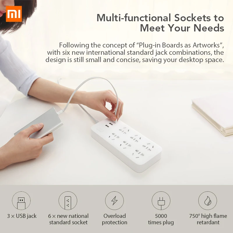Оригинальный удлинитель питания Xiaomi Mijia Базовая версия 6 розеток С 3 5 в а быстрое