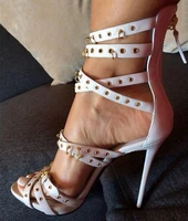 fashion style hole cut outs high heel sandals white open toe metai circle stiletto heels summer gladiator sandals size 35to 42