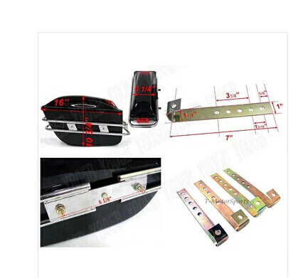 Матовый Черный Жесткий Saddlebag Багажник Мешок Багажа Задний Фонарь Хром кронштейн