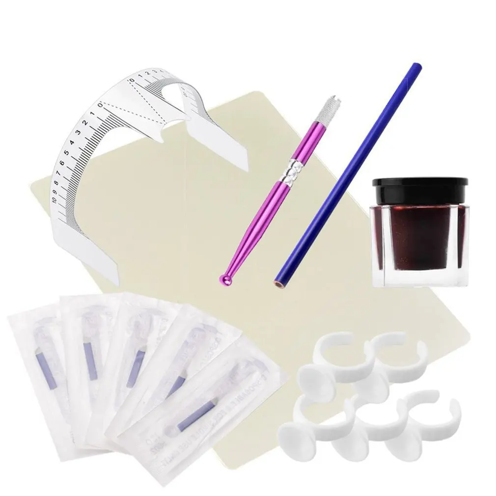 

1 Set Practical Permanent Makeup Microblading Eyebrow Tattoo Kit Pen Needle Paste Skin Ruler Beauty Girls Tattoo accesories