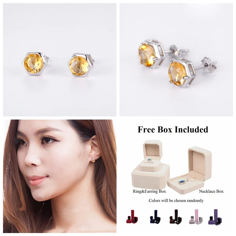 Almei 1.6ct желтый камень цитрин красивые серьги гвоздики для женщин юбилей Серебро 925