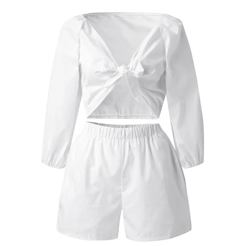 Женский офисный костюм с шортами Однотонная футболка со средним рукавом и шорты