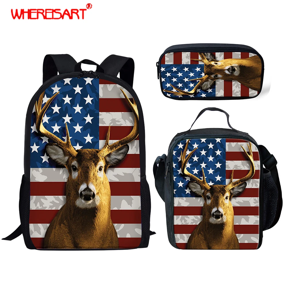 WHEREISART 2019 Sika Deer USA детские школьные рюкзаки для девочек набор рюкзаков школьный