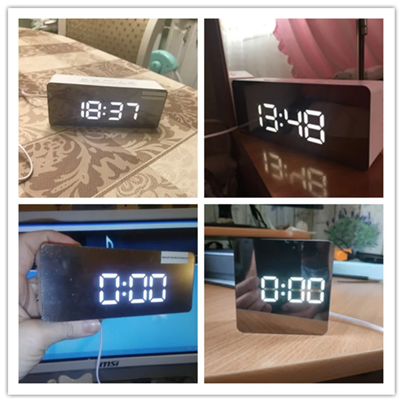Цифровые часы USB цифровой светодиодный Будильник 12 H/24 H функция повтора, зеркальные часы, термометр для помещений, электронные настольные часы