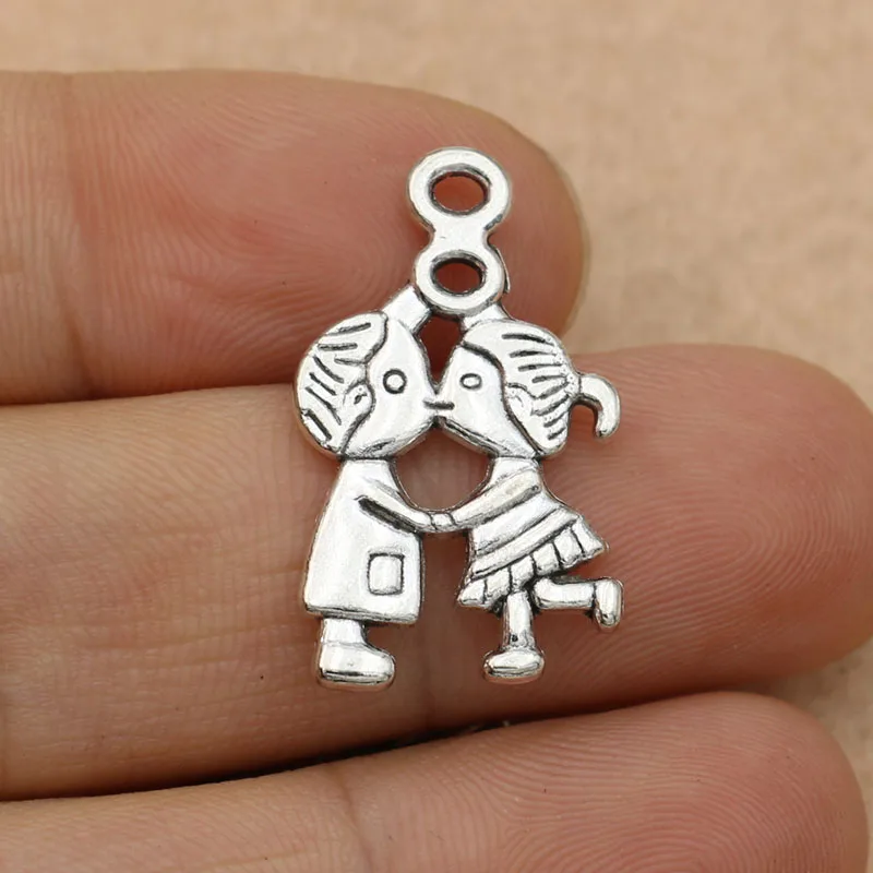 KJjewel Tibetan Silver Plated Boy Girl Charms Pendants for Necklace Bracelets Jewelry Making Findings DIY Accessories 28x17mm | Украшения и