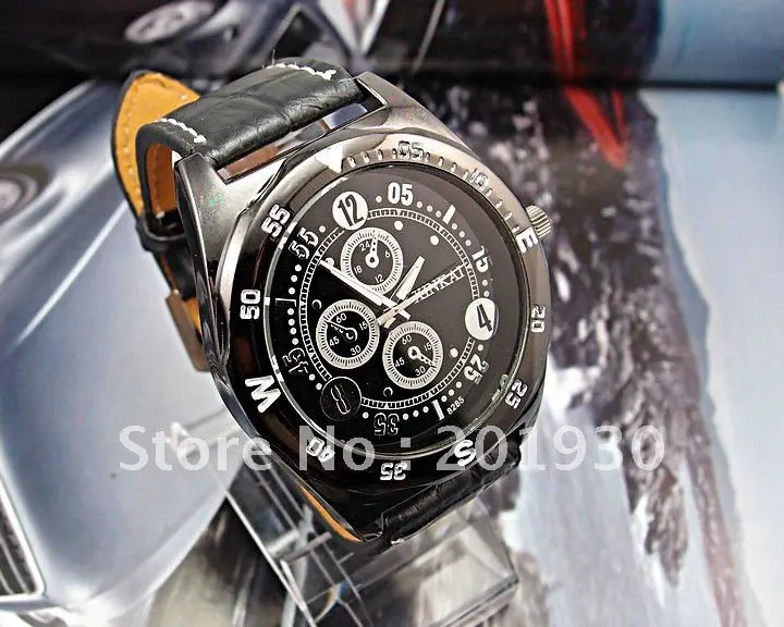 Free shipping cool black leather Best selling fashion watches men quartz wrist watch QW002 | Тематическая одежда и
