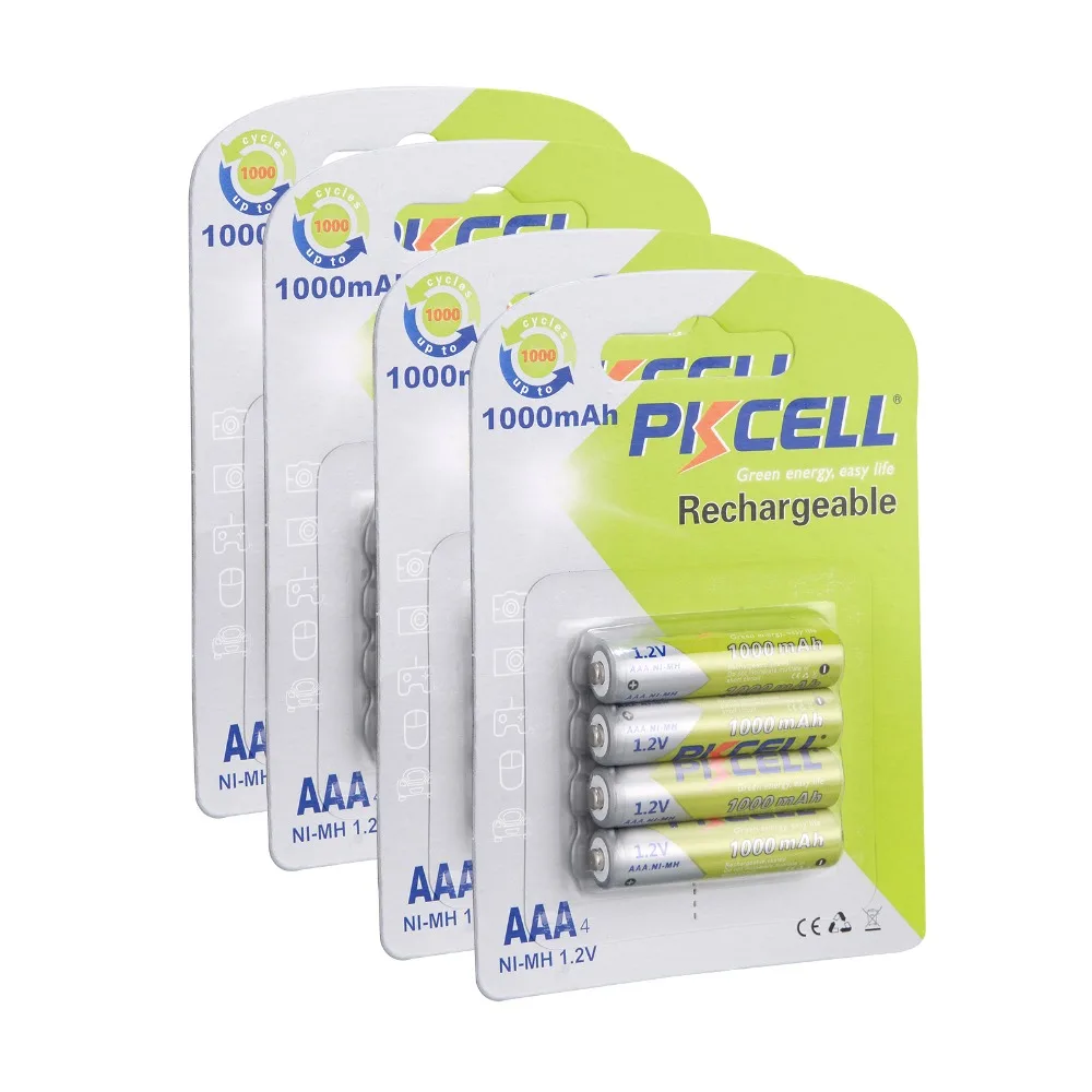Аккумуляторные батарейки PKCELL AAA 16 шт./4 карты 1 2 в NiMH 1000 мАч 3 А для камеры фонарика -