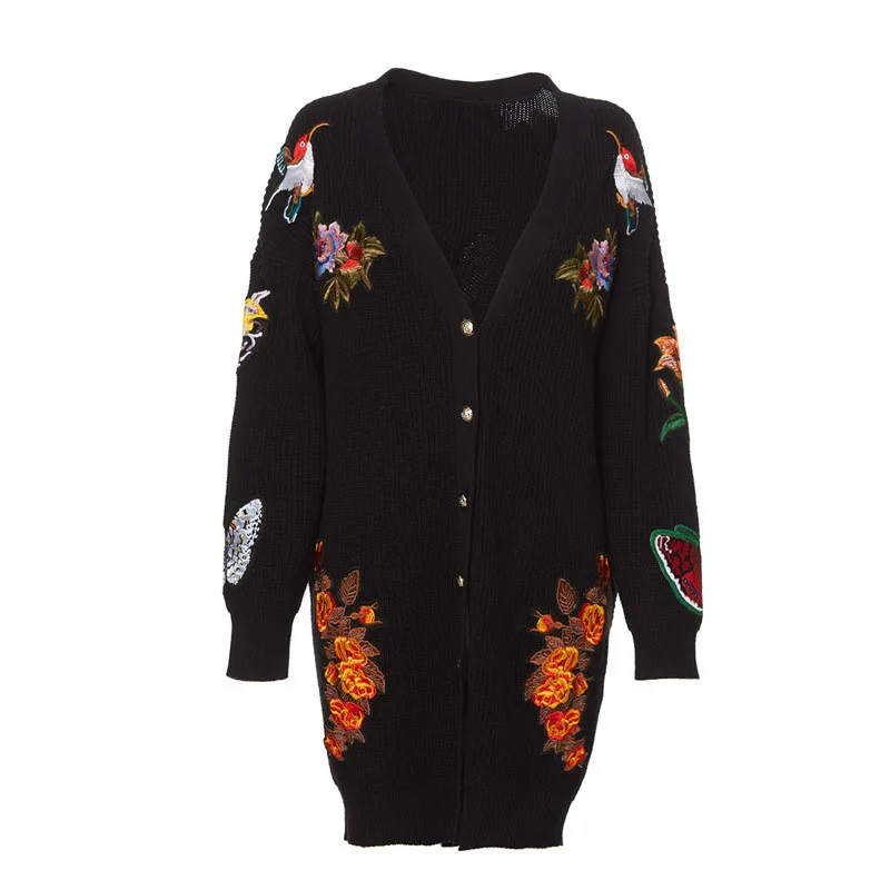 Runway Women Embroidery Tiger Jacket Black Long Sweater Cardigans 2018 Autumn Winter Lady Vintage Jumper Coat Clothing |
