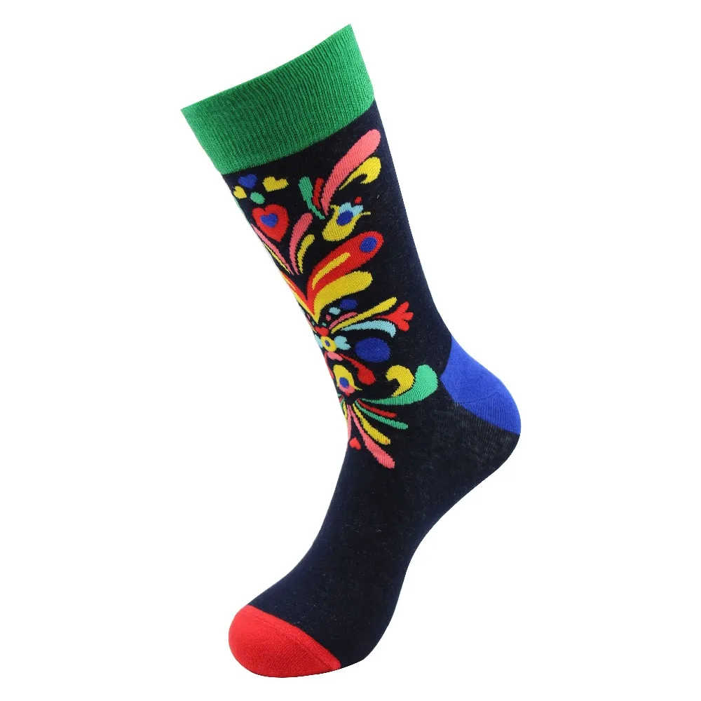funny Colorful men's cotton stocks party hip hop style patchwork pattern christmas gift for dress casual happy wedding | Мужская