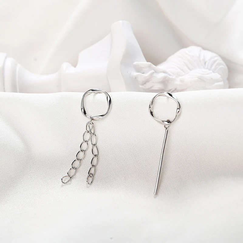 S925 sterling silver asymmetric circle tassel earrings with stylish and simple personality E16450 | Украшения и аксессуары