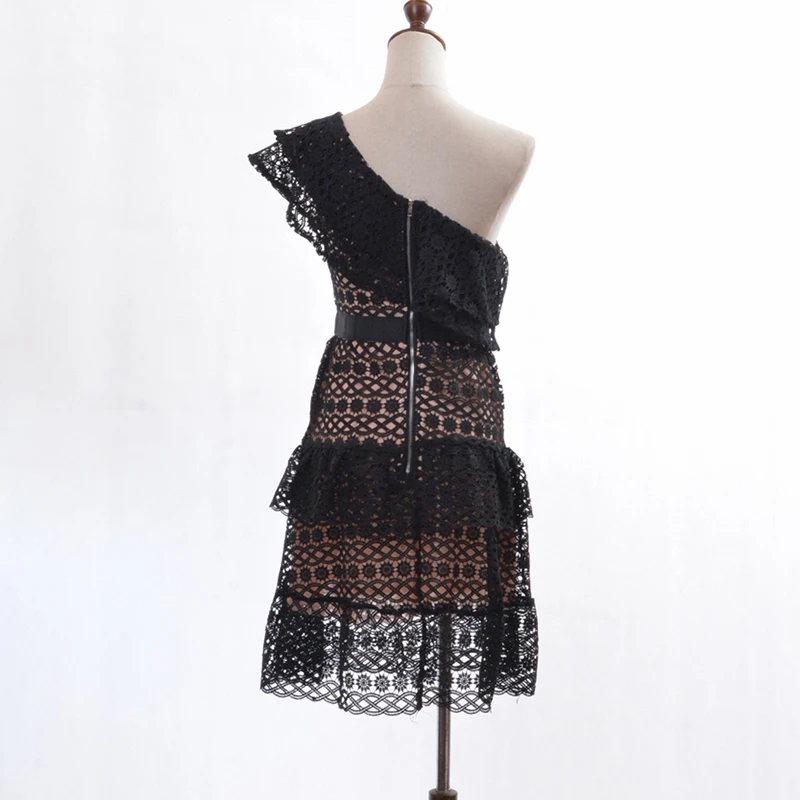 Anyfash кружевные платья Для женщин на одно плечо без рукавов выдалбливают рюшами