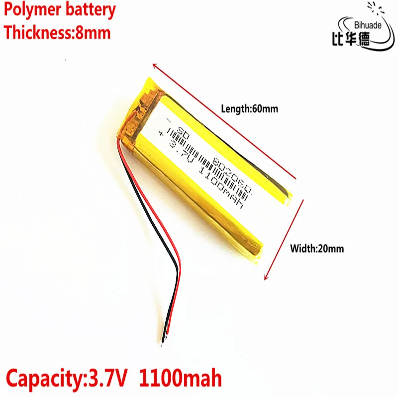 

2019 Good Qulity 3.7V,1100mAH 802060 Polymer lithium ion / Li-ion battery for tablet pc BANK,GPS,mp3,mp4