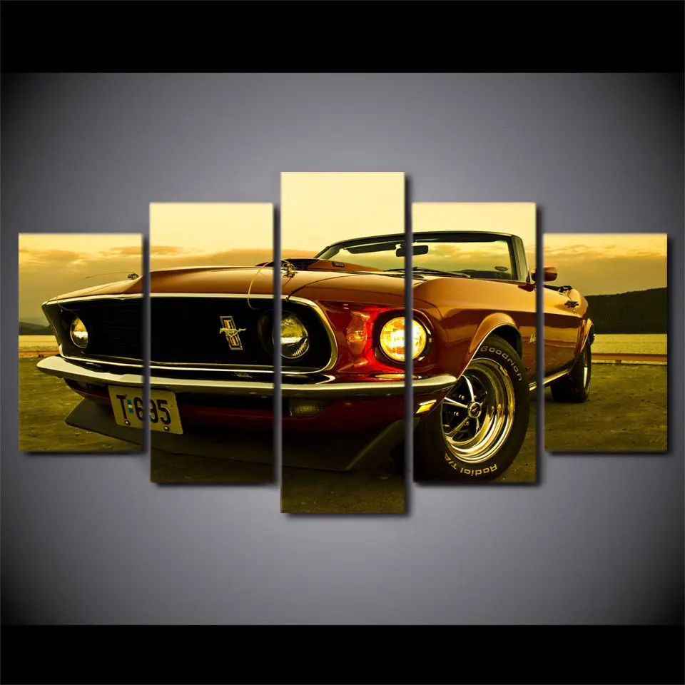 Фоторамка картина парусиновые принты 1969 Ford Mustang Кабриолет красный автомобиль